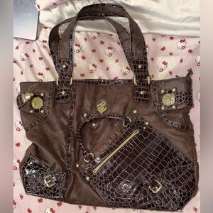Rocawear Brown Faux-Croc Tote Bag with Gold Hardware
